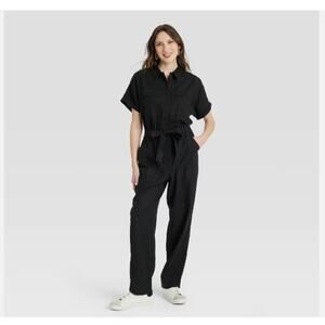 Short Sleeve Linen Boilersuit - Size 0-Universal Thread™ Black Color New